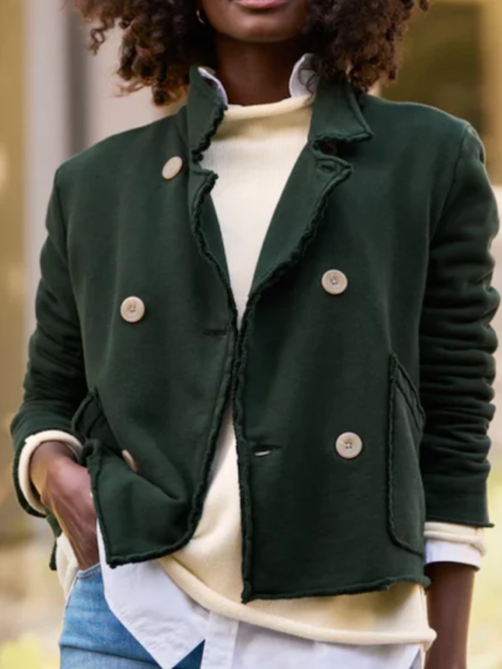 Dark Green Double-Breasted Women's Jacket